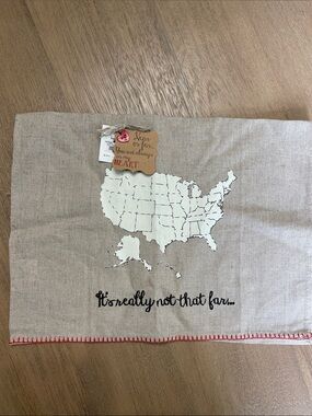 Francesca's Natural and White Printed Tea Towel - USA Map Design